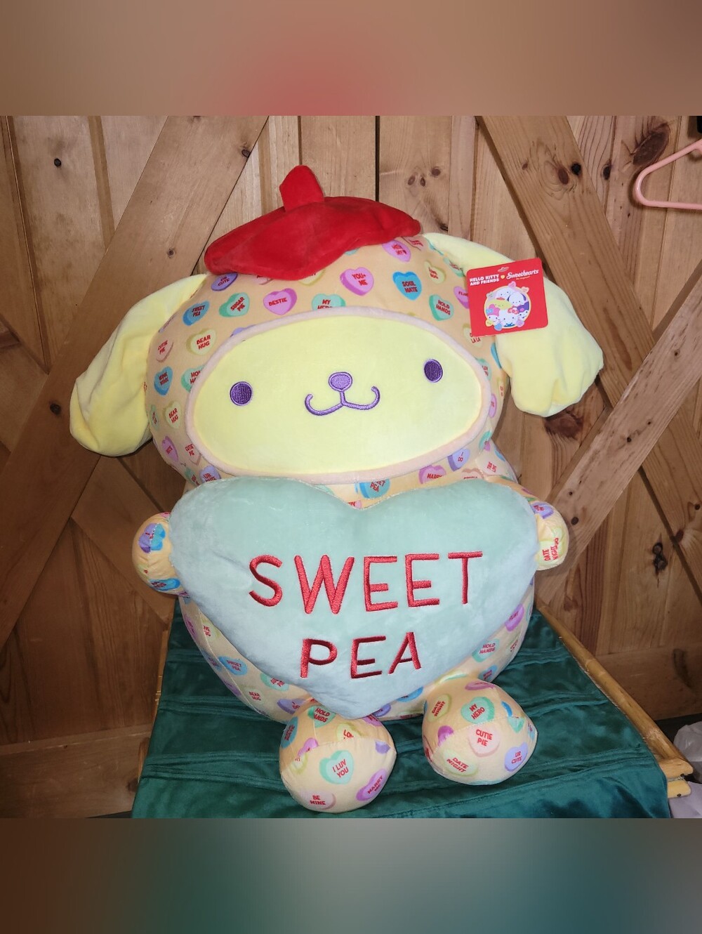 Sanrio Sweethearts Pastel Yellow Pompompurin Plush with Candy Hearts
